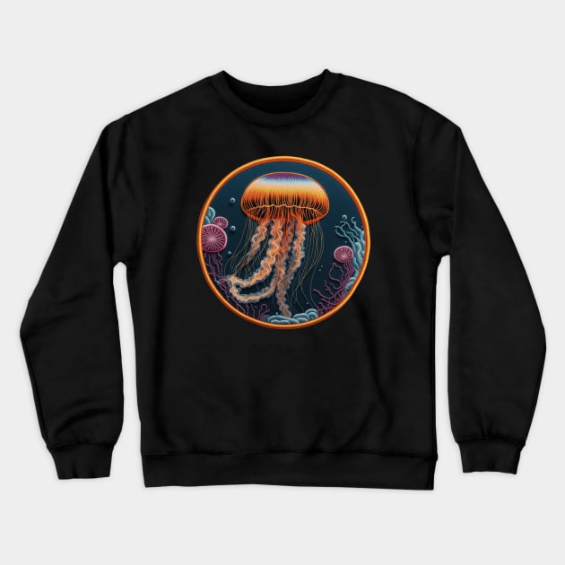 Rainbow Jellyfish Embroidered Patch Crewneck Sweatshirt by Xie